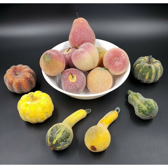 Vintage Faux Fruit Lot Beaded Sugared Harvest Decorative Gourd Apple Pear Orange - Picture 2 of 12